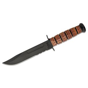 Nůž s pevnou čepelí USMC Fighting KA-BAR®, kombinované ostří – Černá čepel, Hnědá (Barva: Hnědá, Varianta: Černá čepel)